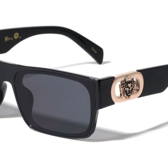Men Sunglasses Dark Black Lens Retro Flat Lens Square Hip Hop Style Classic Gold - Picture 2 of 3
